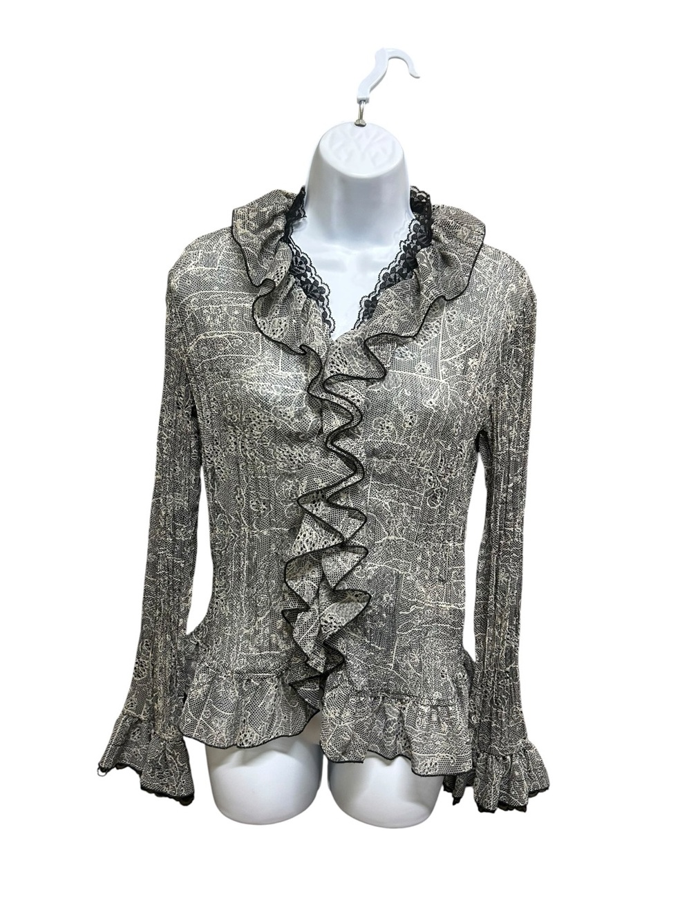 Tribal Y2K Ruffle Front Semi Sheer Crinkle Renaissance Blouse Size 4 - Picture 2 of 6